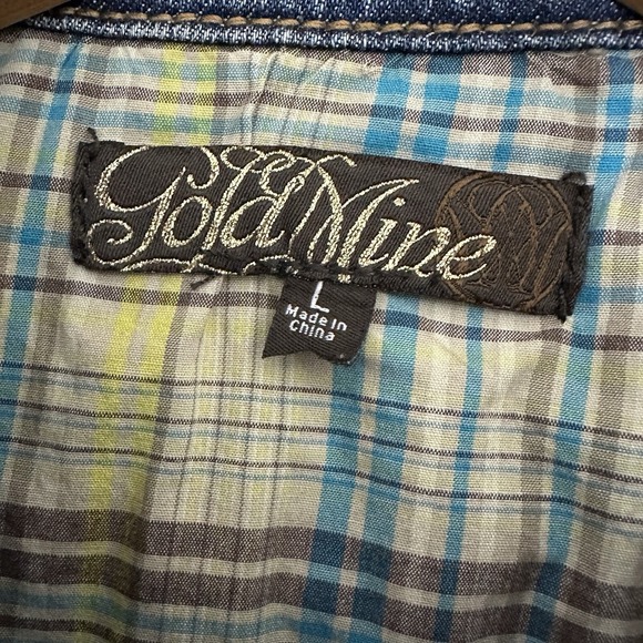 Vintage Gold Mine Women Jacket L Denim Vest Eagle Embroidered Stud Western Biker - Picture 16 of 16